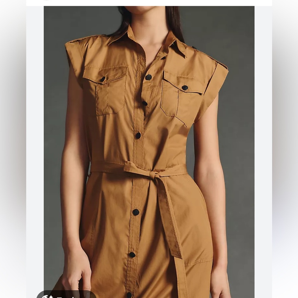 Sleeveless Button-Front Utility Dress in Warm Caramel